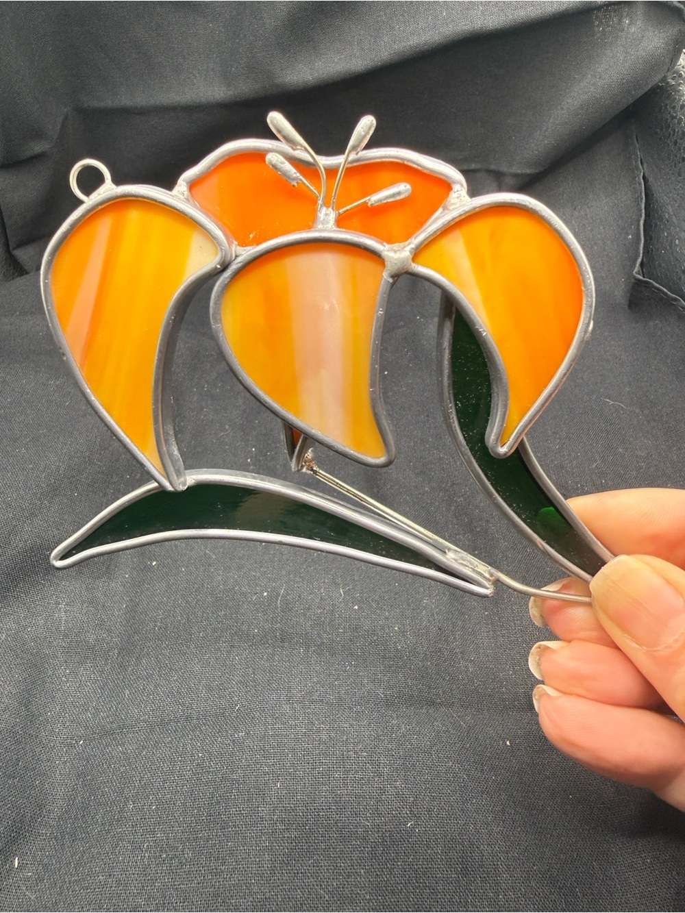 Vibrant Handmade Stained Glass Orange Lily Suncatcher